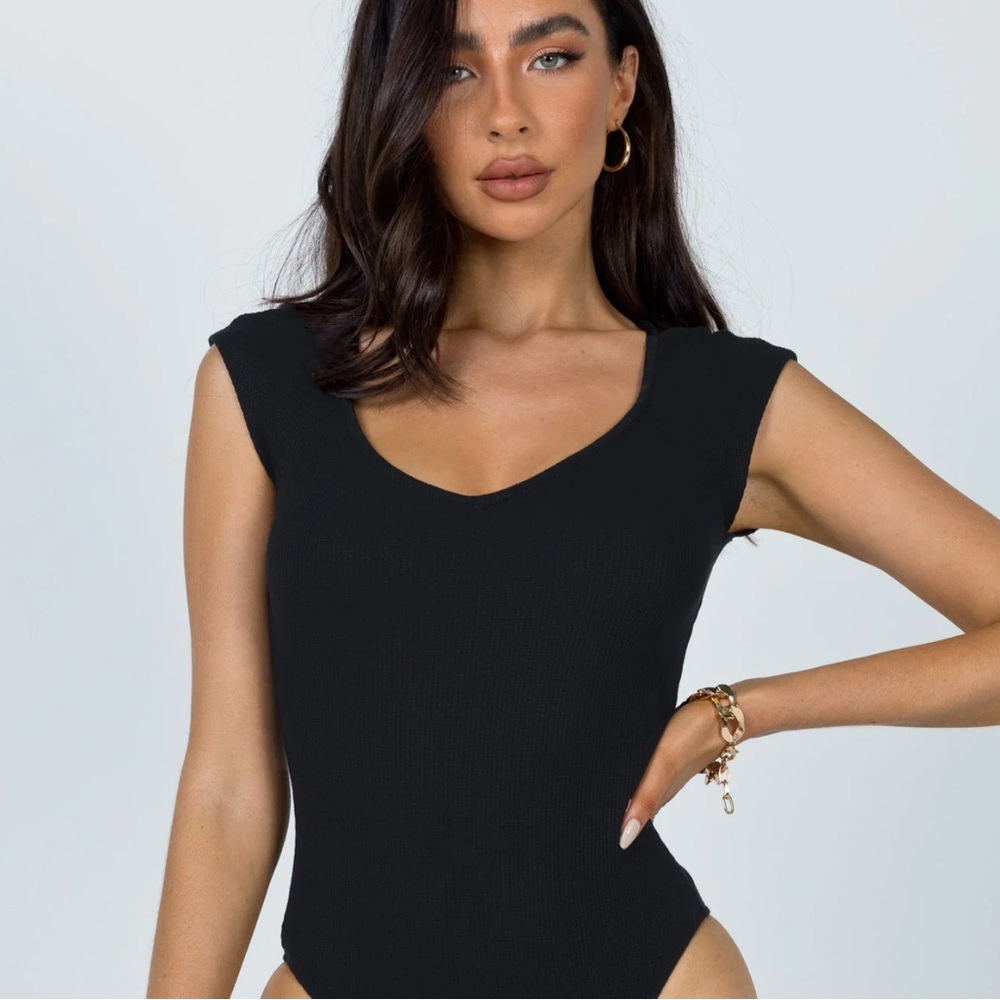 Princess Polly Black Waffle Knit Bodysuit